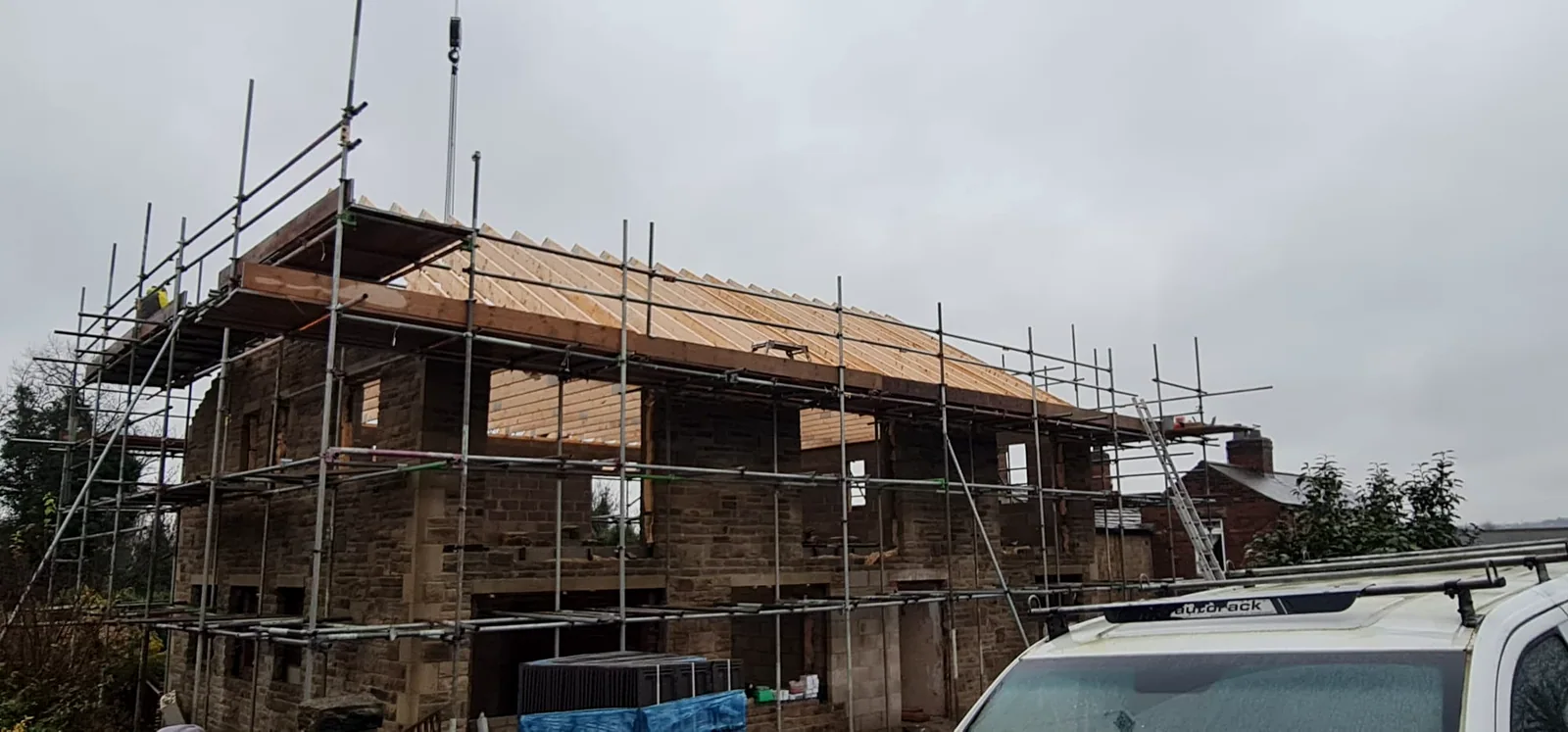 Stone building roof structure — ALB Construction project photograph